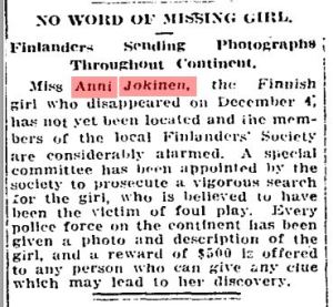 Missing Girl, Globe, Dec. 16, 1913 p. 9