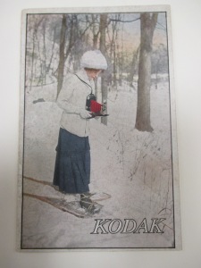 Kodak colored photograph snowshoeing female photographer 1912